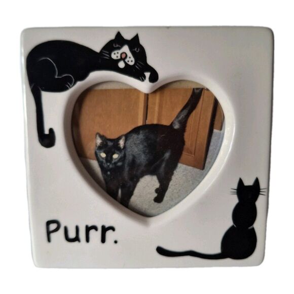 Lorrie Veasey Ceramic Black Cats Purr Photo Picture Frame Our Name Is Mud 4"x4" - Picture 1 of 3